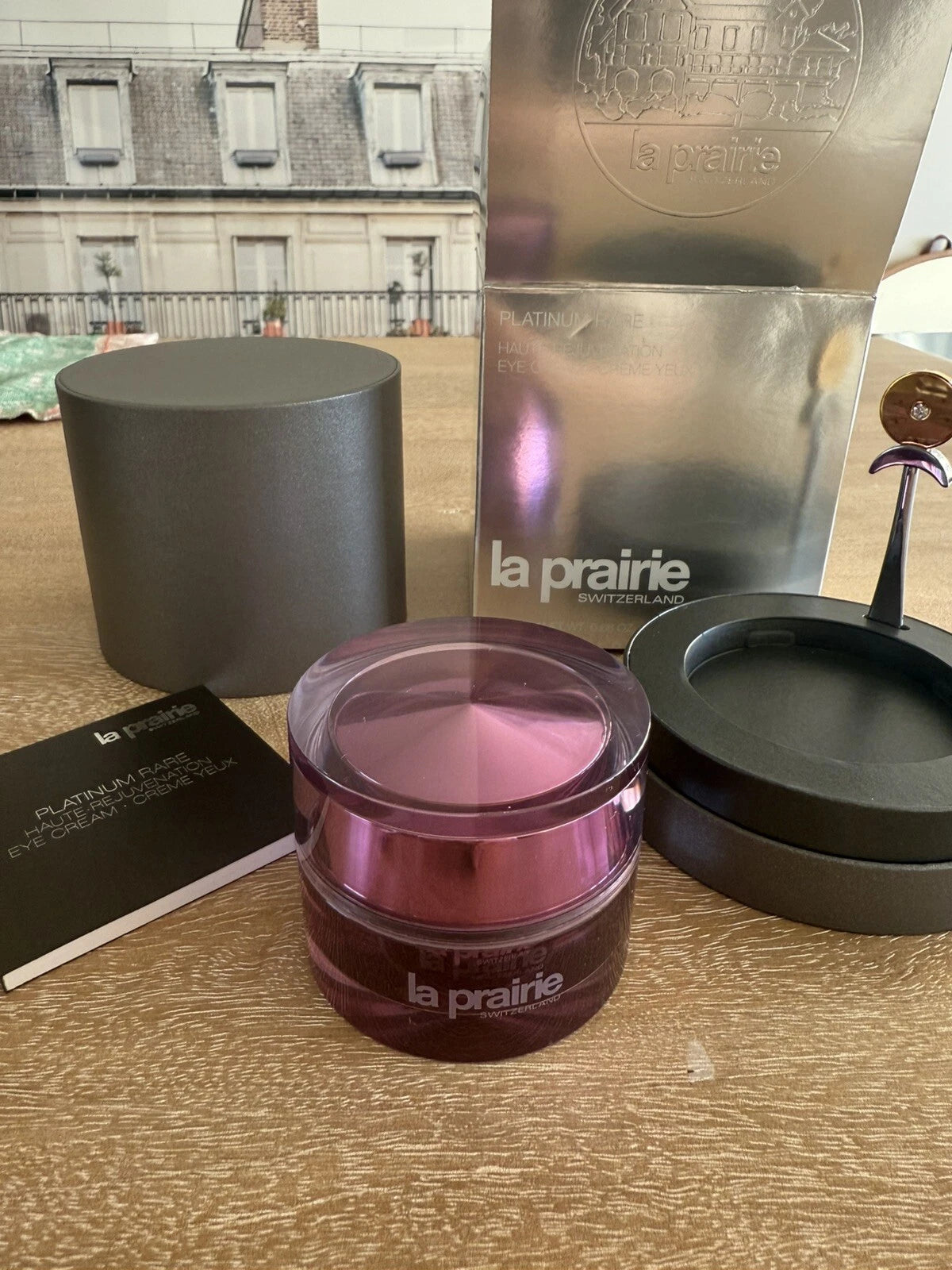 La Prairie Platinum Rare Haute-Rejuvenation Eye Cream EMPTY JAR w/ Gold Spatula