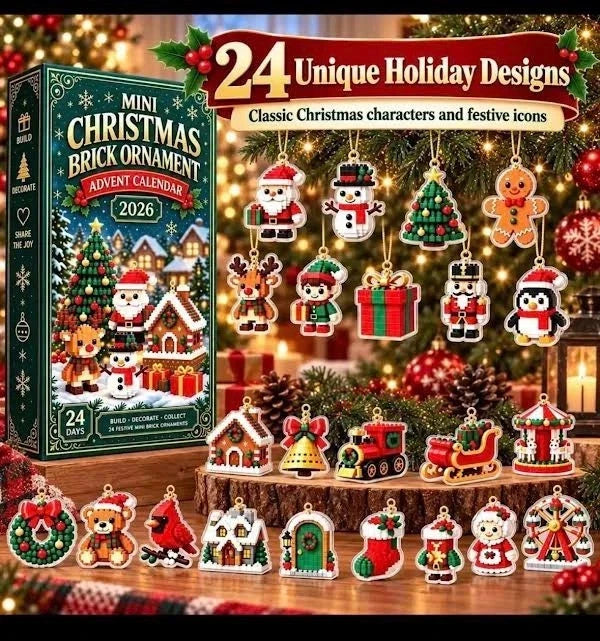 2026 Mini Christmas Brick Ornament Advent Calendar – 24 Buildable Holiday Decorations