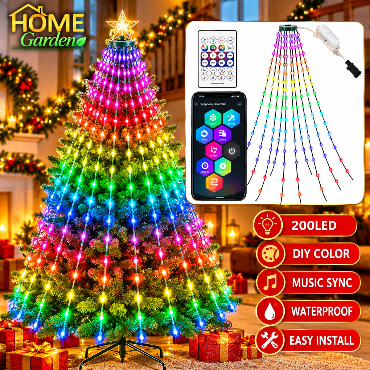 Smart LED Christmas Tree Waterfall Lights – Color Changing Fairy String Lights