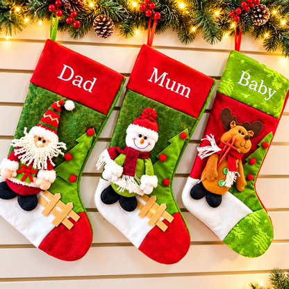 Personalized 3D Christmas Stockings Set of 3 – Holiday Gift Bags
