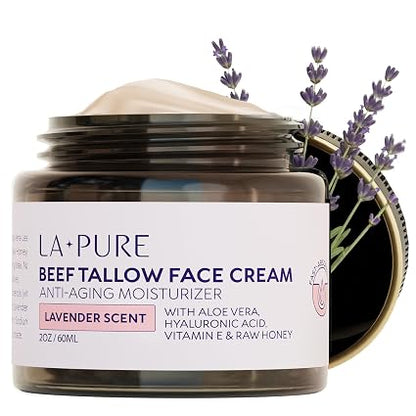 LA Pure Beef Tallow Face Cream Grass-Fed with Aloe Vera & Hyaluronic Acid 2oz 60ml
