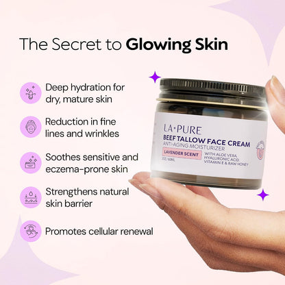 LA Pure Beef Tallow Face Cream Grass-Fed with Aloe Vera & Hyaluronic Acid 2oz 60ml