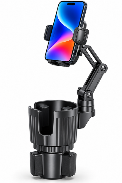 2 in 1 Car Phone Holder with Cup Holder Expander, Adjustable Base, 360° Rotating Universal Phone Mount