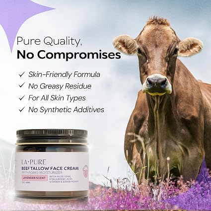 LA Pure Beef Tallow Face Cream Grass-Fed with Aloe Vera & Hyaluronic Acid 2oz 60ml