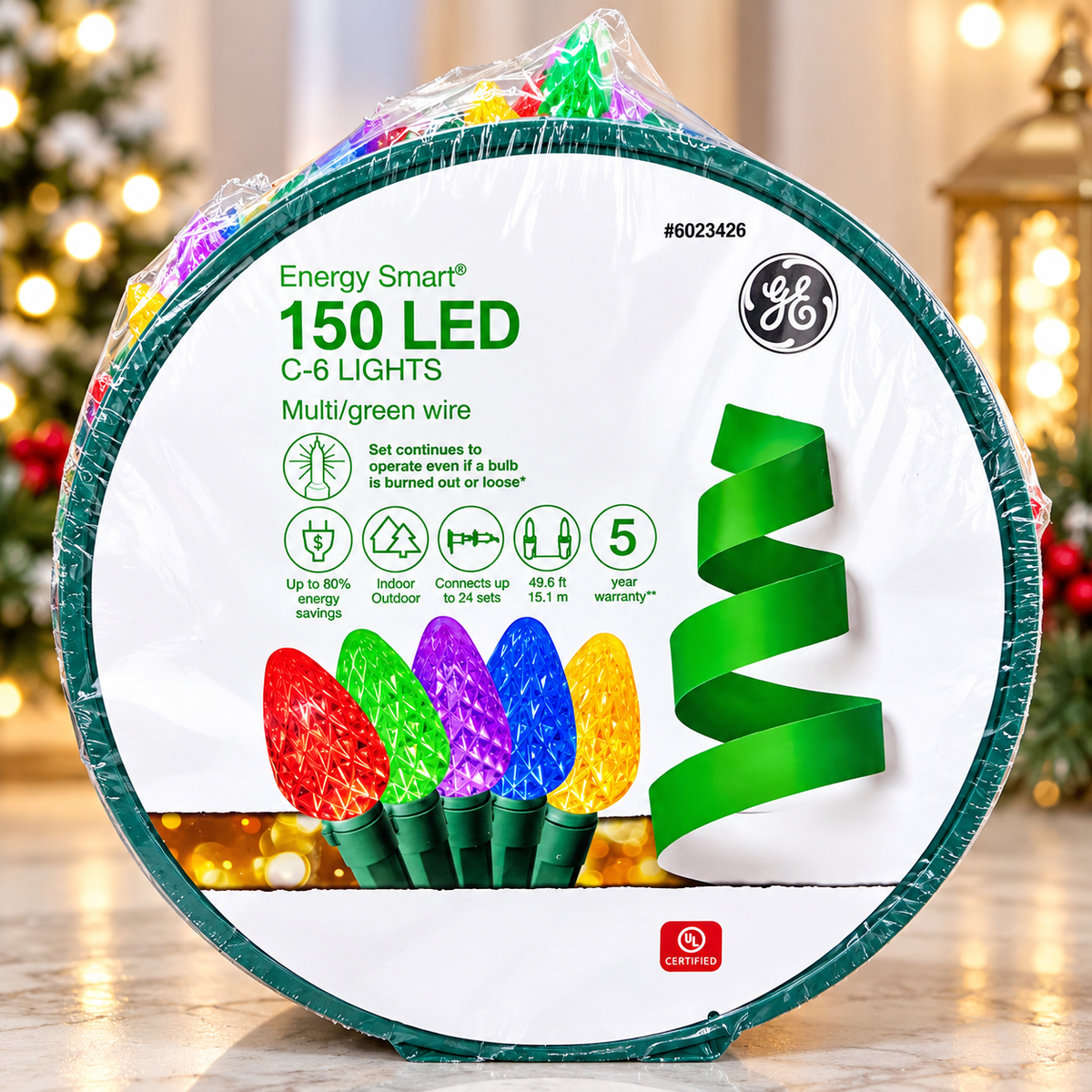 GE Energy Smart 150-Count C6 Multicolor LED Christmas String Lights – Indoor & Outdoor