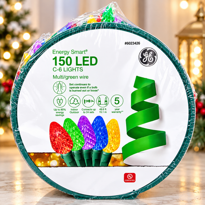 GE Energy Smart 150-Count C6 Multicolor LED Christmas String Lights – Indoor & Outdoor