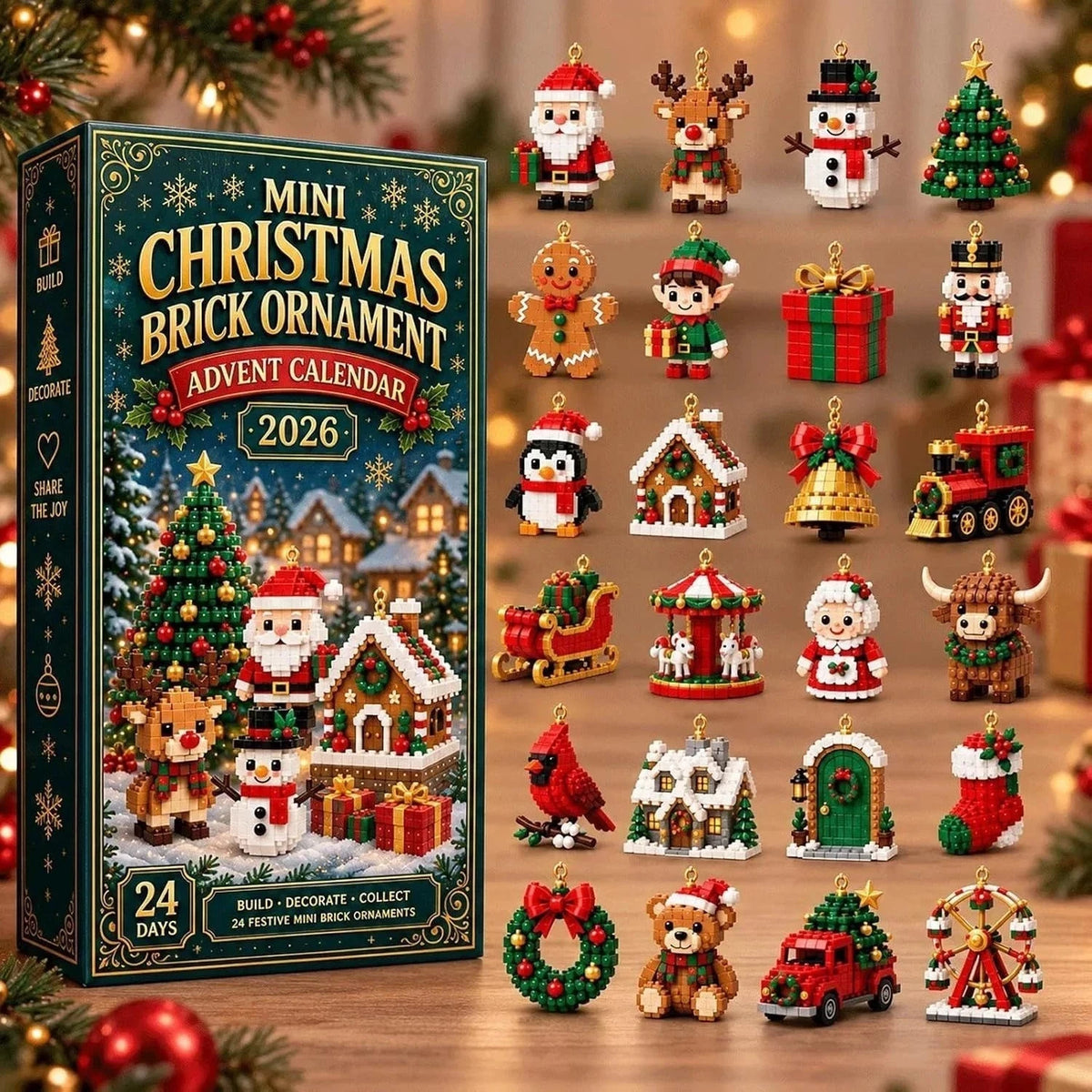 2026 Mini Christmas Brick Ornament Advent Calendar – 24 Buildable Holiday Decorations