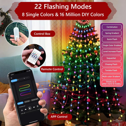 Smart LED Christmas Tree Waterfall Lights – Color Changing Fairy String Lights