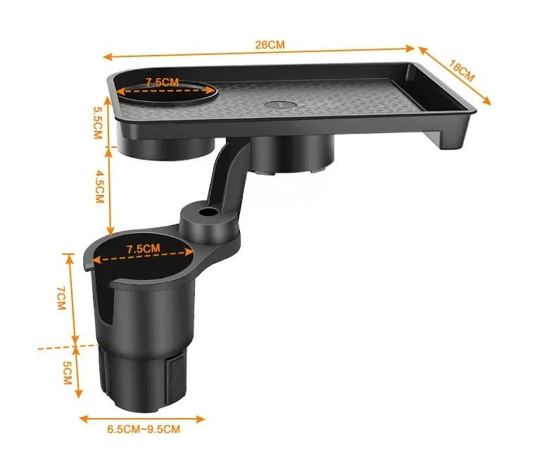 Car Cup Holder Expander with 360° Adjustable Drink Holder, Food Tray & Snack Table for Car Seat