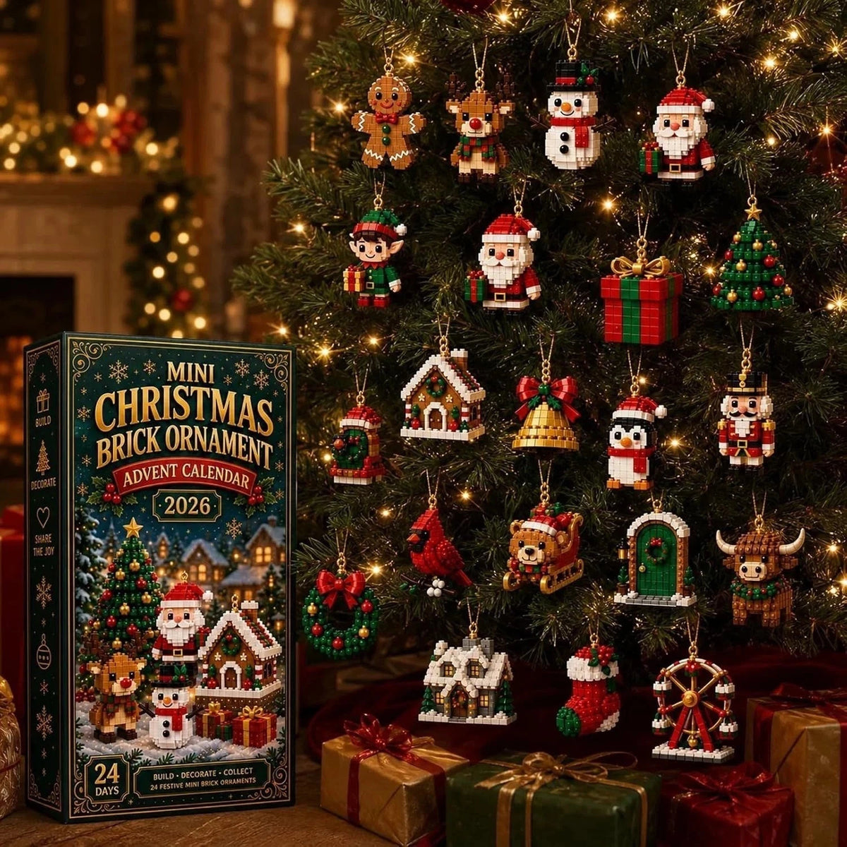 2026 Mini Christmas Brick Ornament Advent Calendar – 24 Buildable Holiday Decorations