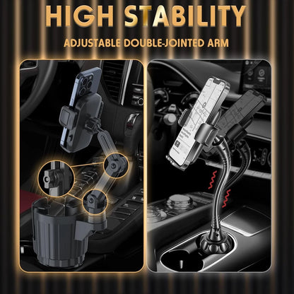 2 in 1 Car Phone Holder with Cup Holder Expander, Adjustable Base, 360° Rotating Universal Phone Mount