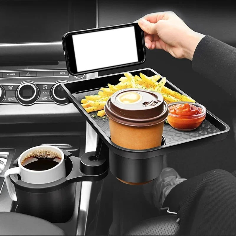 Car Cup Holder Expander with 360° Adjustable Drink Holder, Food Tray & Snack Table for Car Seat
